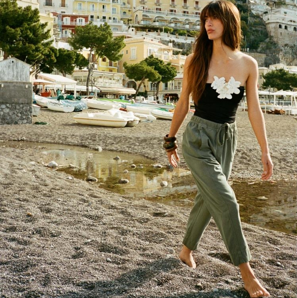 Zara Green High Rise Elastic Waist Pants